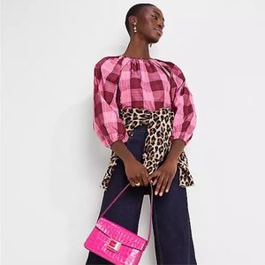 Kate Spade Pink & Red Greenhouse Plaid 3/4 Puff Sleeve Top | NWT | Sold Out